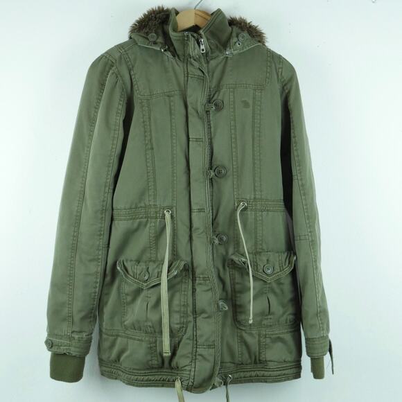 Abercrombie & Fitch Small Parka Fur Lined Y2K Vintage Military Green Distressed - Picture 1 of 16